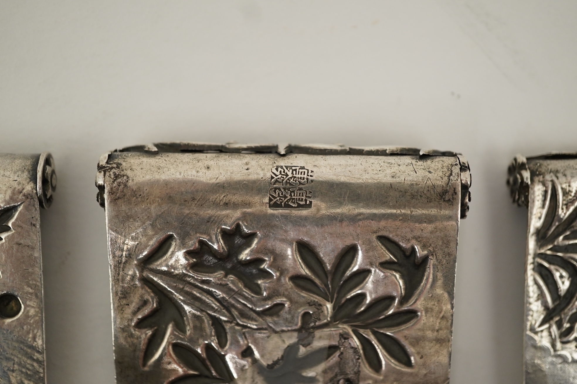 Four Chinese silver hair ornaments, bian fang, late 19th century